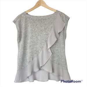 BANANA REPUBLIC GREY TOP/TSHIRT WITH RUFFLE DETAILS, SMALL